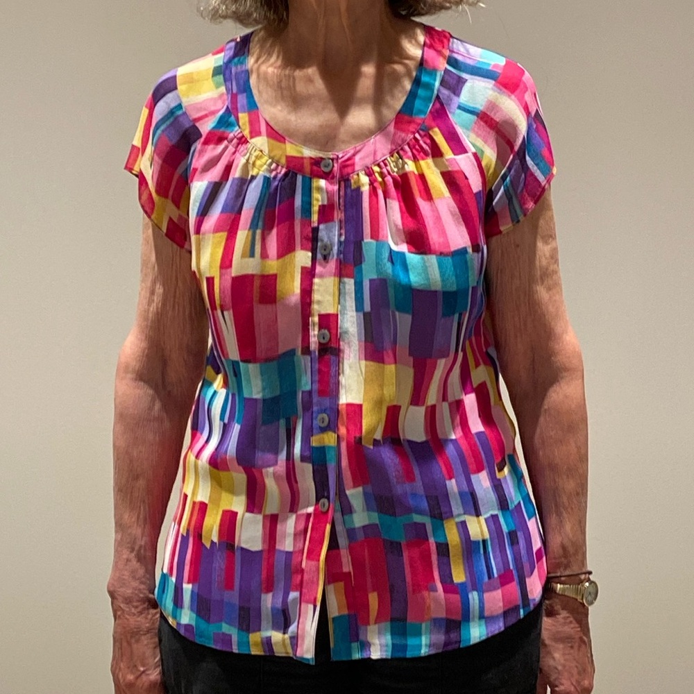 Colourful, silk, summer blouse by Jones New York Collection Petite